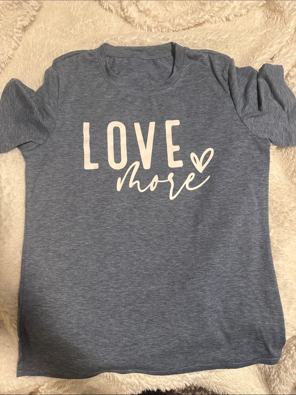 “Love More” Graphic Tee - Women’s (M) - Heathered Blue